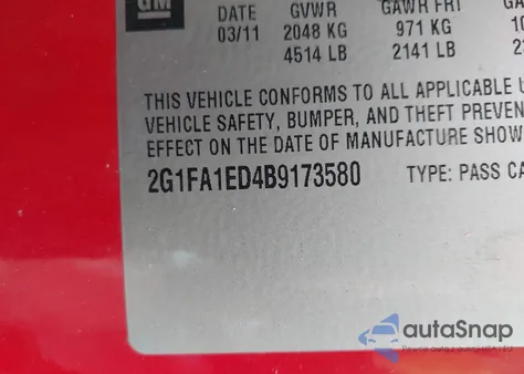 2011 Chevrolet Camaro 2Ls из США, поврежденный, VIN 2G1FA1ED4B9173580